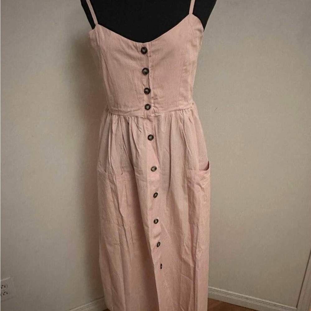 Elegant Pink Button-Down Dress.